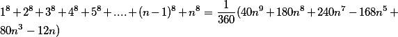 1 ^ 3 + 2 ^ 3 + 3 ^ 3 + 4 ^ 3 + 5 ^ 3 + .... + (n-1) ^ 3 + n ^ 3 = (\ frac {n (n-1)} {2 }) ^ 2